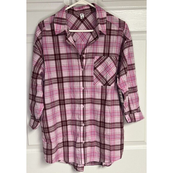 NWT BP Oversized Pink Plaid Button Down Shirt Size Small Buttons - Picture 1 of 8